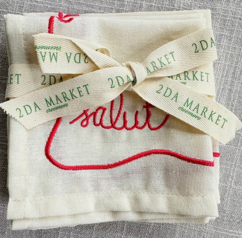 Hi! Embroidered Cocktail Napkin Set