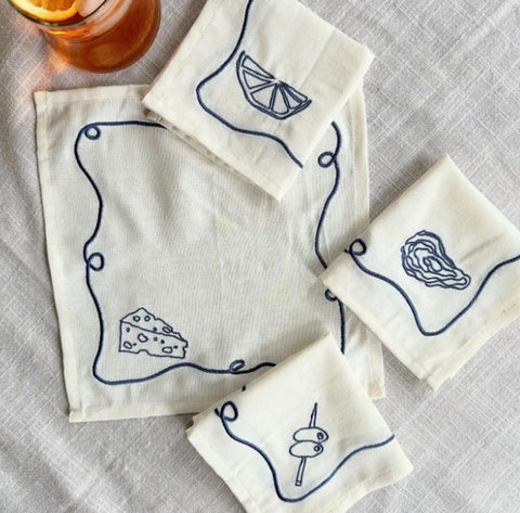 Apero Embroidered Cocktail Napkin Set