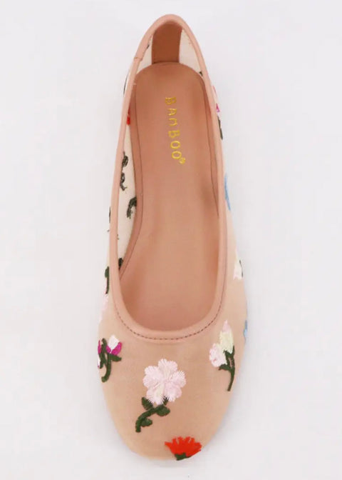 Flower Embroidered Mesh Ballet Flats