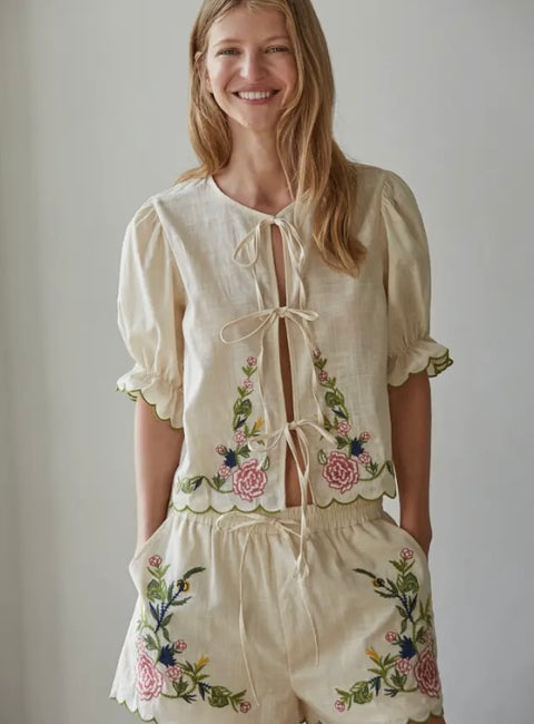 Woven Cotton Embroidered Shorts