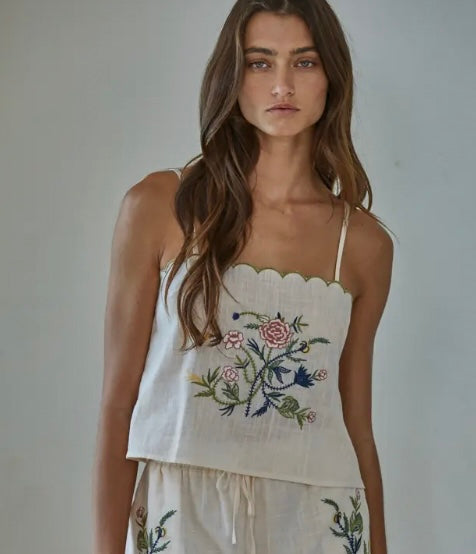 Woven Cotton Embroidered Tank