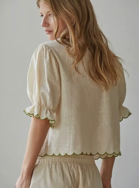 Woven Cotton Embroidered Open Tie Top