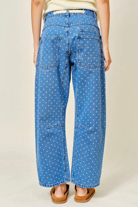 Polka Dot Denim Barrel Pants
