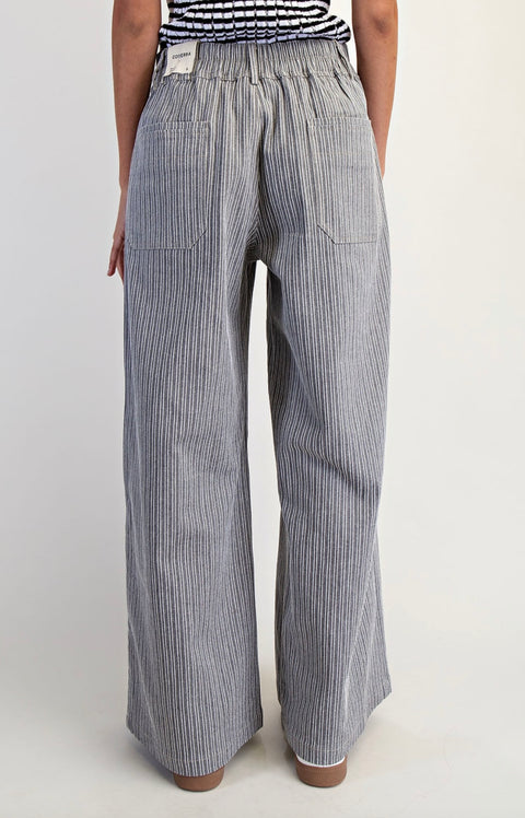 Pinstripe Wide-Leg Pants with Pleat Pockets