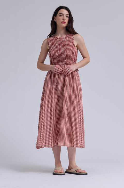 Sleeveless Smocking Top Gingham Dress