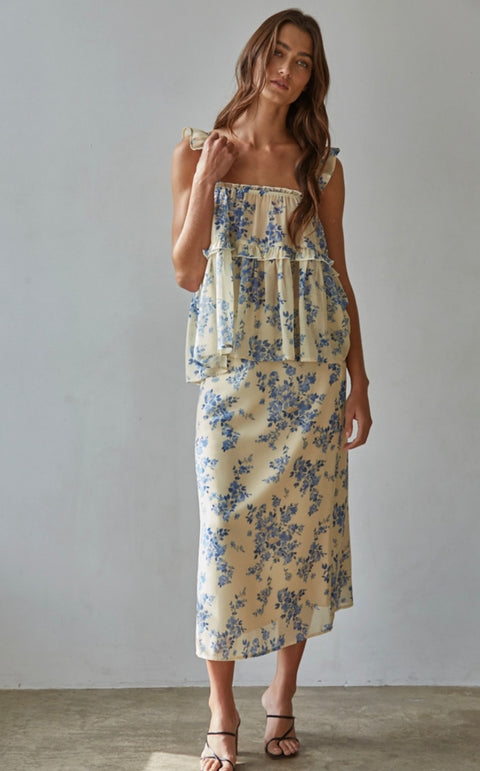 Chiffon Floral Print Ruffled Top