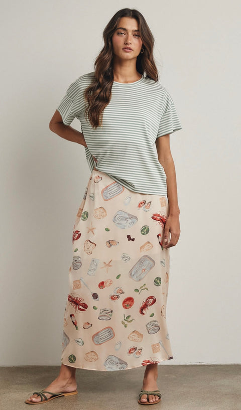 Coastal Picnic Graphic Midi Skirt