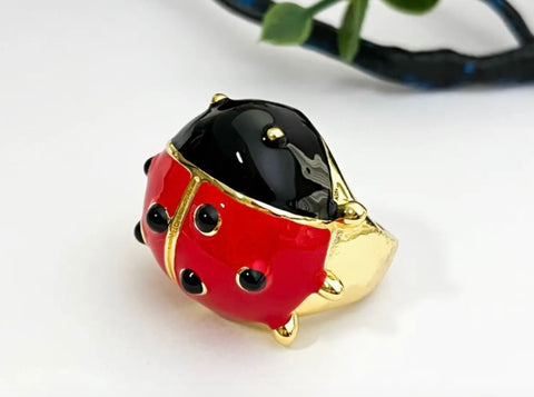 Rhinestone Ladybug Statement Ring