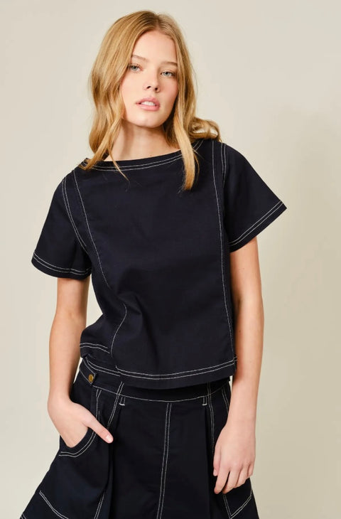 A Line Boat Neck Cotton Top
