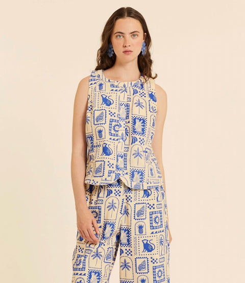 Moroccan Tile Button-up Tank Top