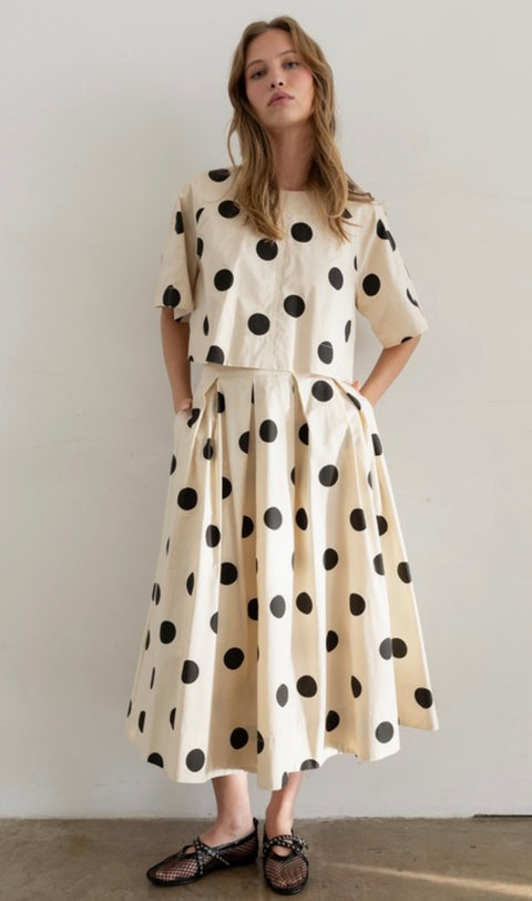 Polka Dot Tie Back Blouse-cream