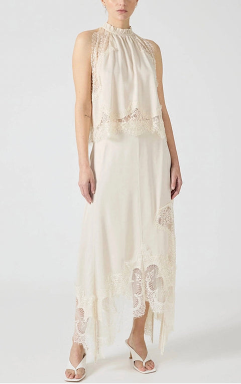 Lace Detail Skirt-White
