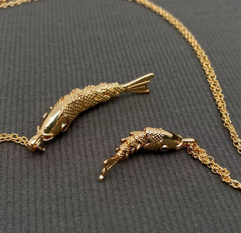 Gold Swinging Tail Fish Charm Necklace- Options