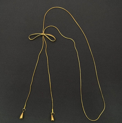 Gold Bow Long Lariat Necklace