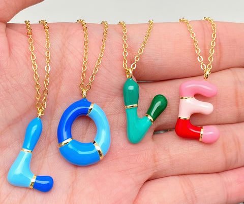 Bright Initial Bubble/ Balloon Letter Charm Gold Necklace-Options