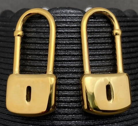 Glossy Gold Lock Pendant Earrings