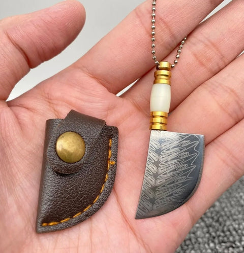 Mini Damascus Portable Pocket Knife with Cover-White