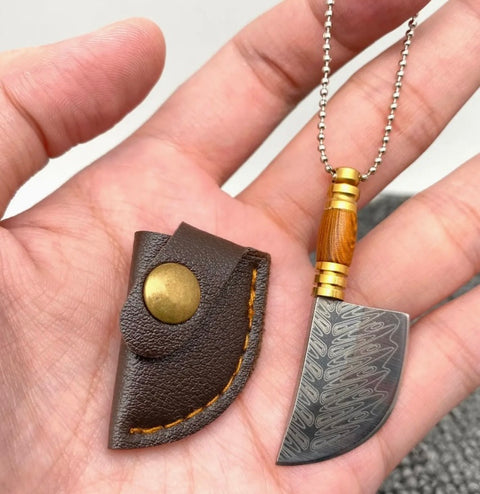 Mini Damascus Portable Pocket Knife with Cover-Natural