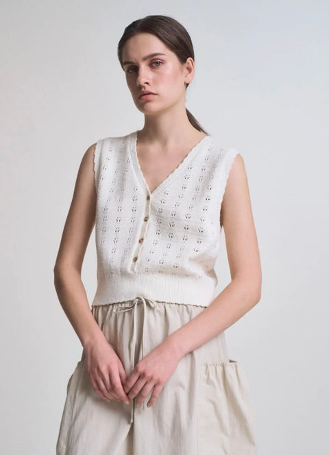 Knit Floral Button Down Vest Top