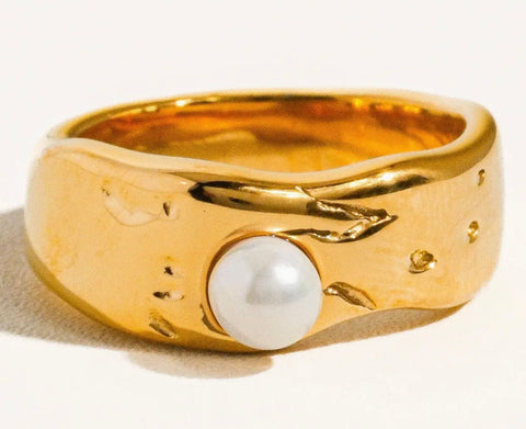 Pave Gold Pearl Band Ring
