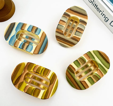 Matte Color Oval Hair Clip, Minimalist Flat Barrettes