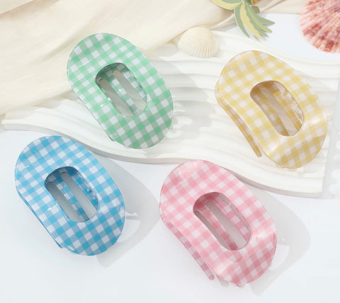 Stylish Checkered Oval Hair Clip, Colorful Gingham Hair Claw-options