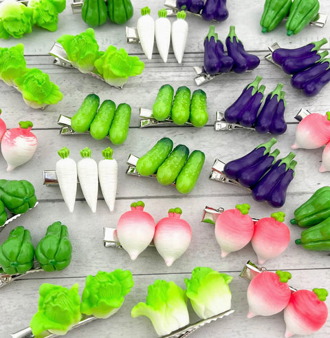 Vegetable Hair Clips, Carrot & Eggplant Alligator Barrette -options