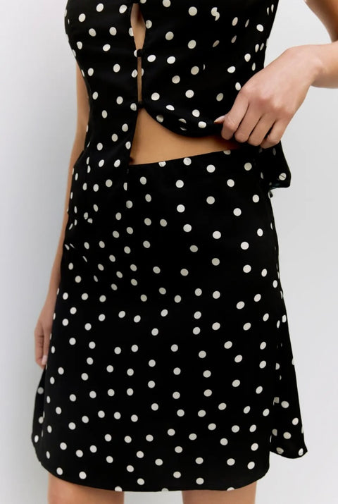The Kelly Skirt | Satin Polka Dot Skirt
