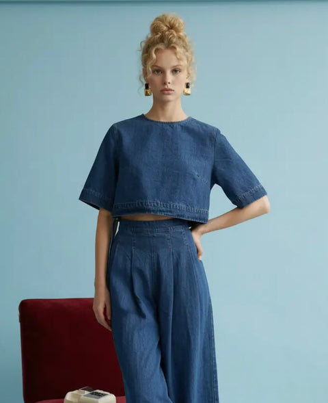 Denim Cropped Boxy Top