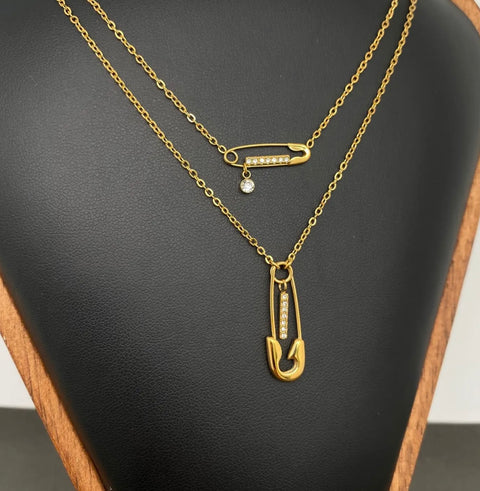 Double Pin Charm Necklace