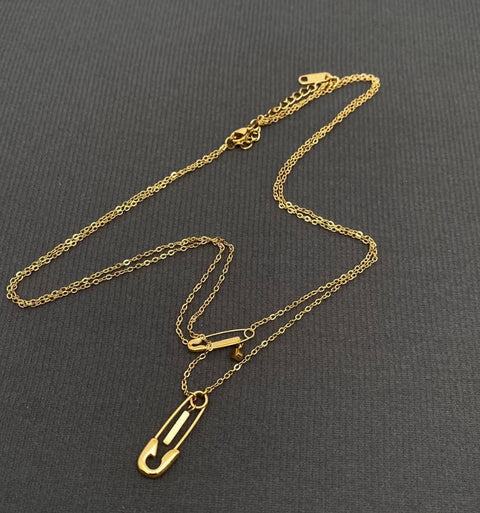 Double Pin Charm Necklace