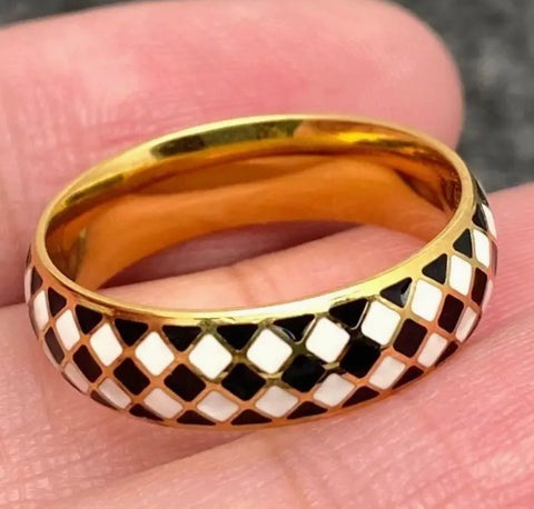Black and White Grid Ring