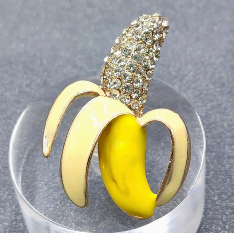Half Skinned Banana Brooch Inlaid with Rhinestone