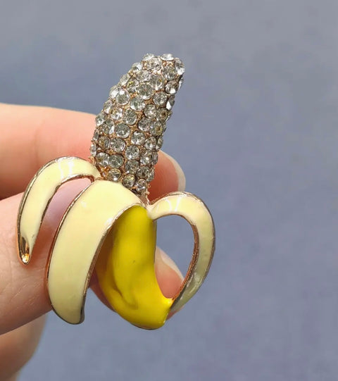 Half Skinned Banana Brooch Inlaid with Rhinestone