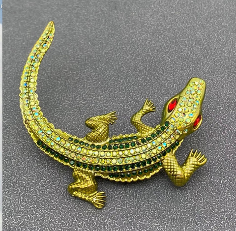Rhinestone Crocodile Brooch