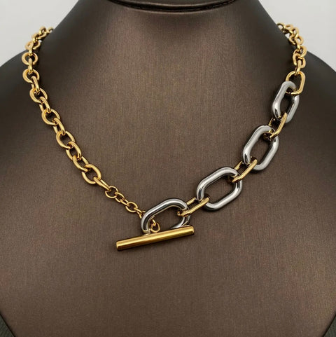 Two Tone 18K Gold Plated Stainless Steel Necklace
