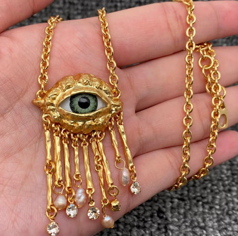 Vintage 18K Gold Plated Evil Eye Necklace