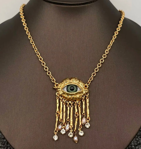Vintage 18K Gold Plated Evil Eye Necklace