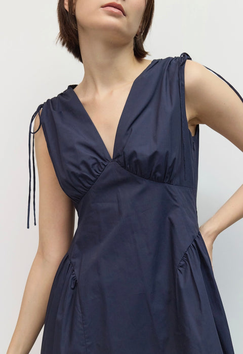The Adelyn Dress | V Neck Poplin Midi Dress
