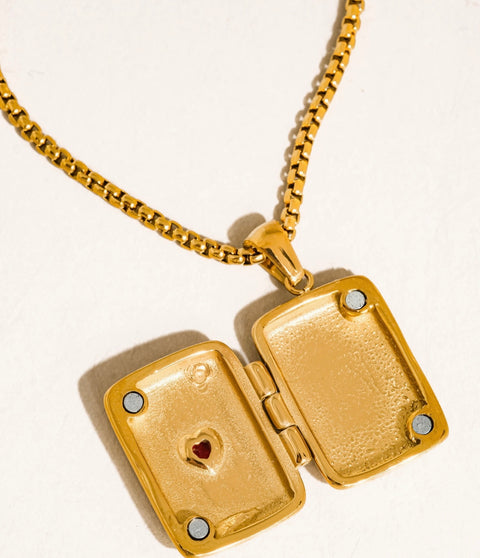 Gold Non-Tarnish Heart Locket Pendant Necklace