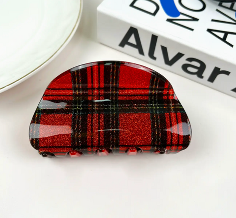 Semicircular Plaid Hair Clip