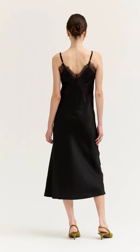 Lace Detailed Midi Satin Dress