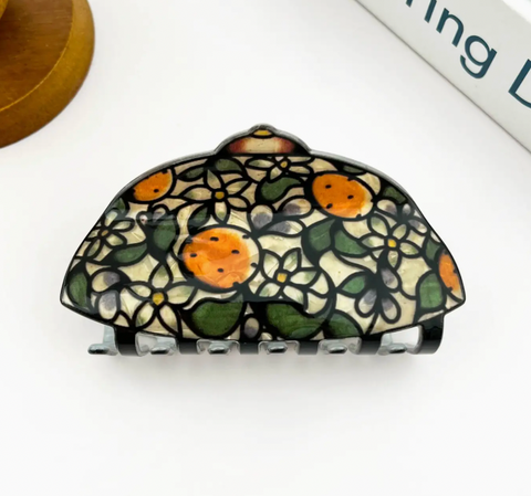 Vintage Floral Stained Glass Lamp Shade Acrylic Hair Claw