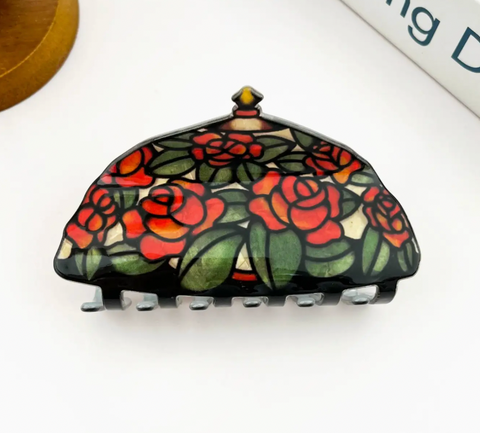 Vintage Floral Stained Glass Lamp Shade Acrylic Hair Claw