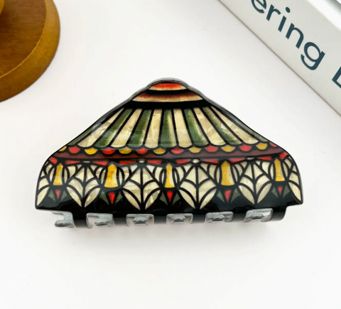 Vintage Floral Stained Glass Lamp Shade Acrylic Hair Claw