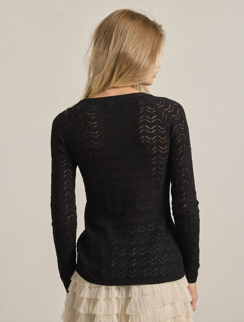 Pointelle Button-Up Knit Cardigan