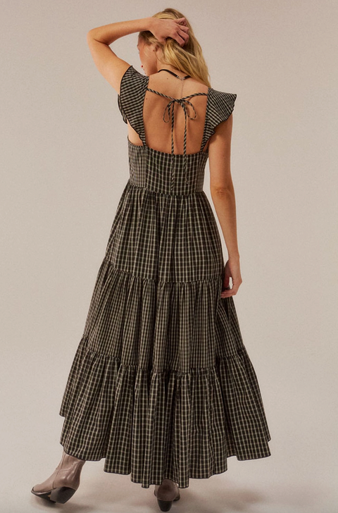 Plaid Button-Up Tiered Midi Dress