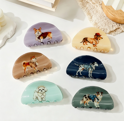 Dog Half Moon Acrylic Hair Claw Clip