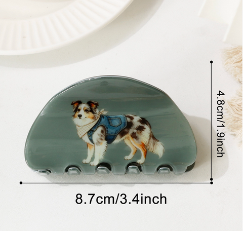Dog Half Moon Acrylic Hair Claw Clip