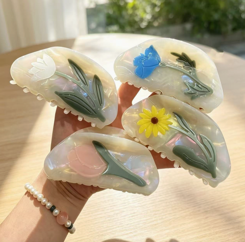 Elegant Floral Acetate Hair Claw Clip